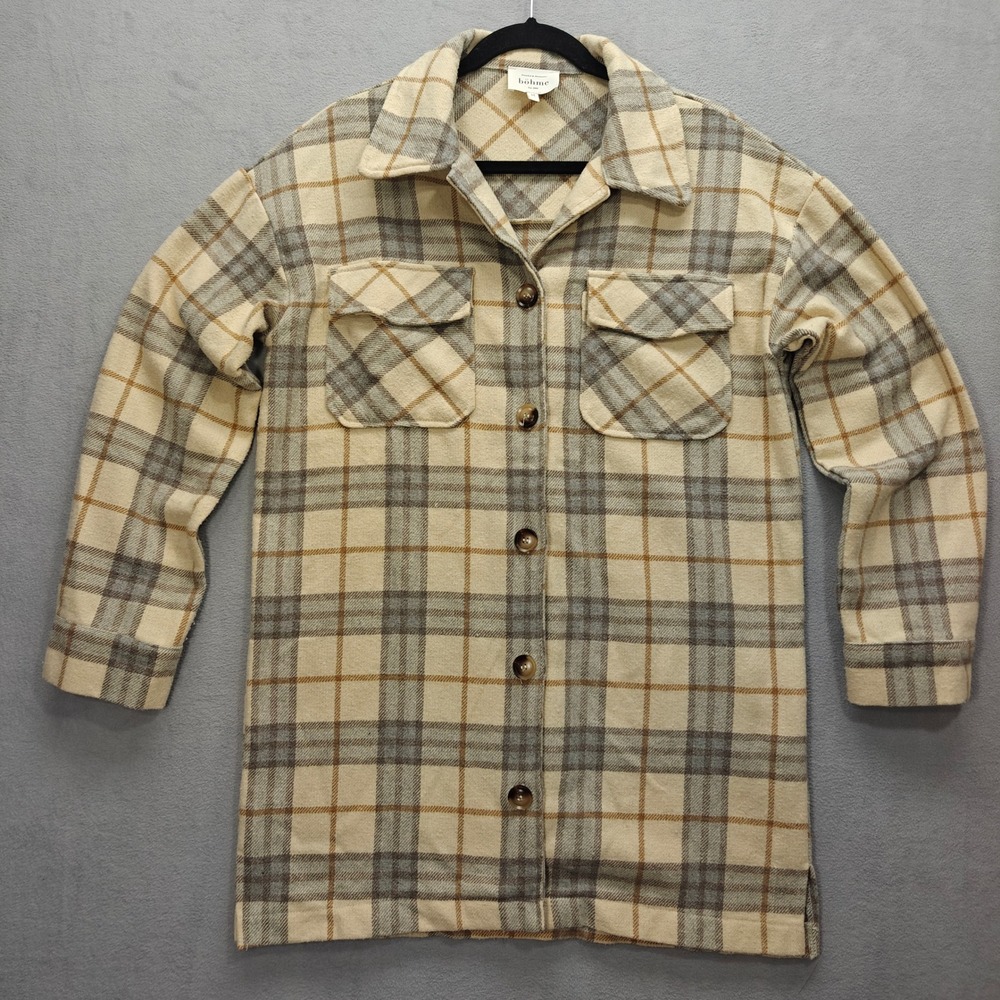 bohme Plaid Shacket Women M Wool Blend Oversized Layering Granola Outdoors Cabin